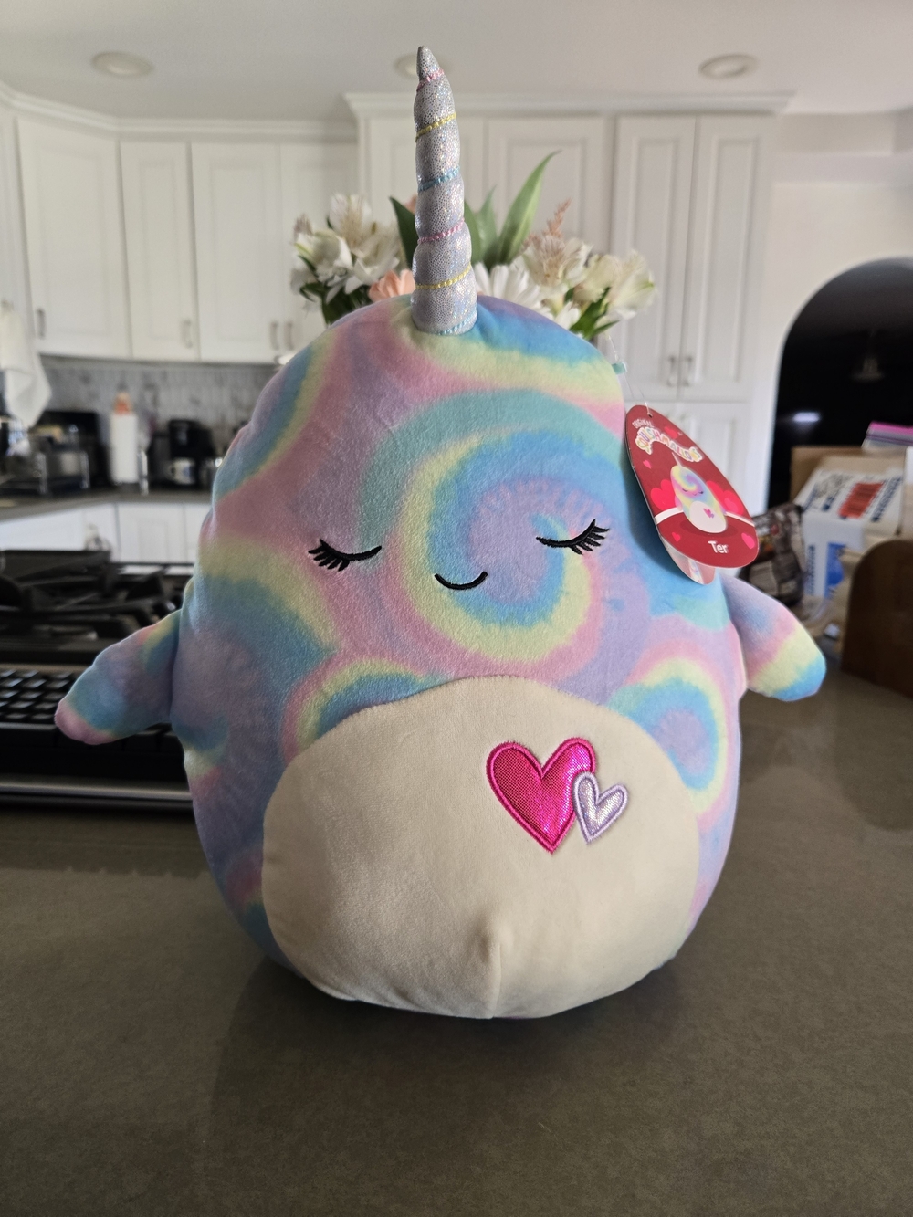 Squishmallows Ter the Narwhal Pastel Rainbow Plush with Silver Horn
